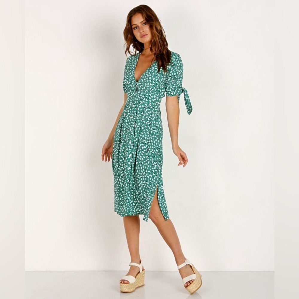 Faithfull the Brand Green Floral Midi Dress